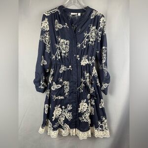 Westport 1962 Embroidered Tunic Dress Navy Boho Pockets Size 6